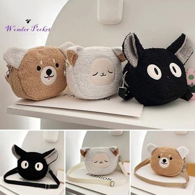 Cartoon Animal Single Shoulder Bag Fall Winter Plush Cute Cat Bear Sheep Adjustable Women Girls Crossbody Messenger Bag Adult Sex Wear