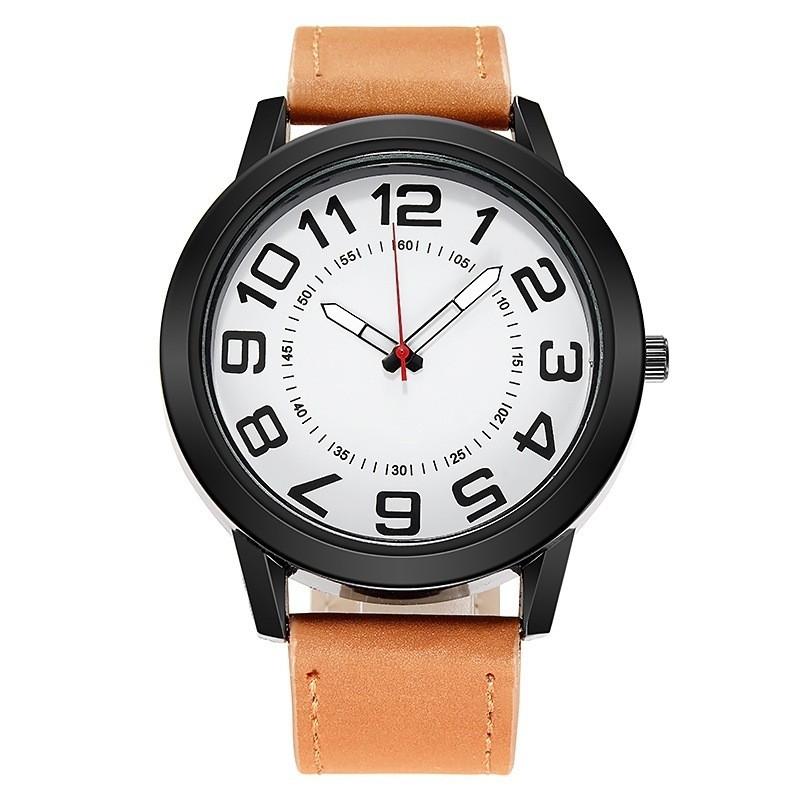 

Quartz Watch For Men With Luminous Hands Business Casual Alloy Case Leather Strap WhiteFaceBrownBand