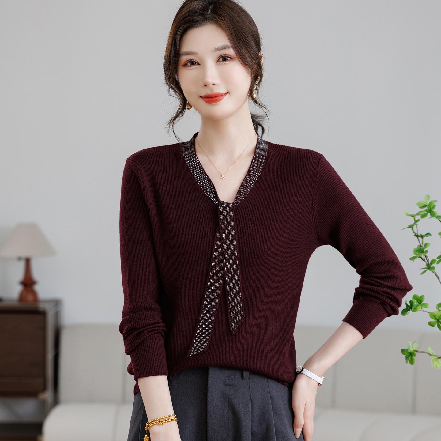 

2026 Stylish Knit Sweater for Middle-Aged Women – Perfect for Spring, Autumn, and Winter L (up to 115 lbs) бордовый