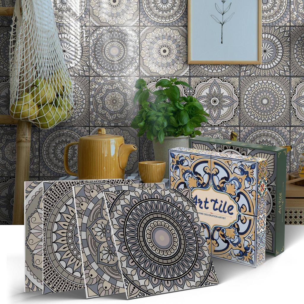 PET Foam Thickened Self-adhesive Wall Sticker, Waterproof and Anti-fouling European Mandala Wallpaper Tile Sticker for Kitchen and Bedroom