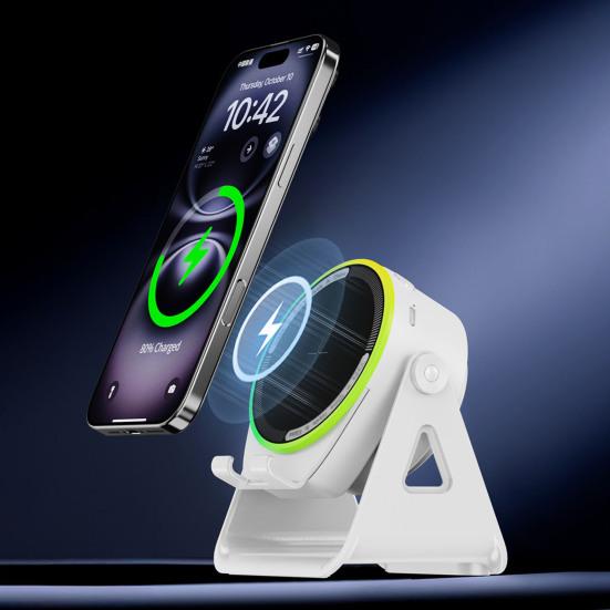 5-in-1 Sensor Bluetooth-compatible Speaker with Phone Holder Auto Play & 8 Color Lights Speaker Wireless Charging Adjustable Stand