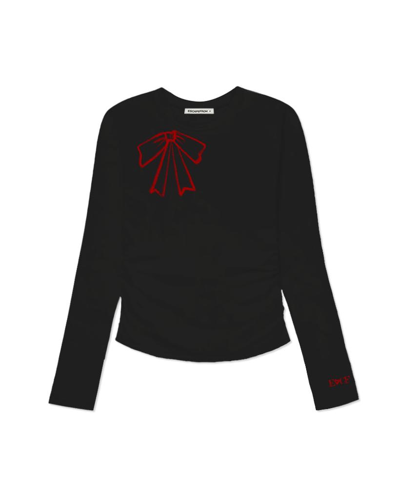 ESCAPEFROM Crayon Ribbon Print Slim Fit Shirred Long Sleeve [4 Colors]