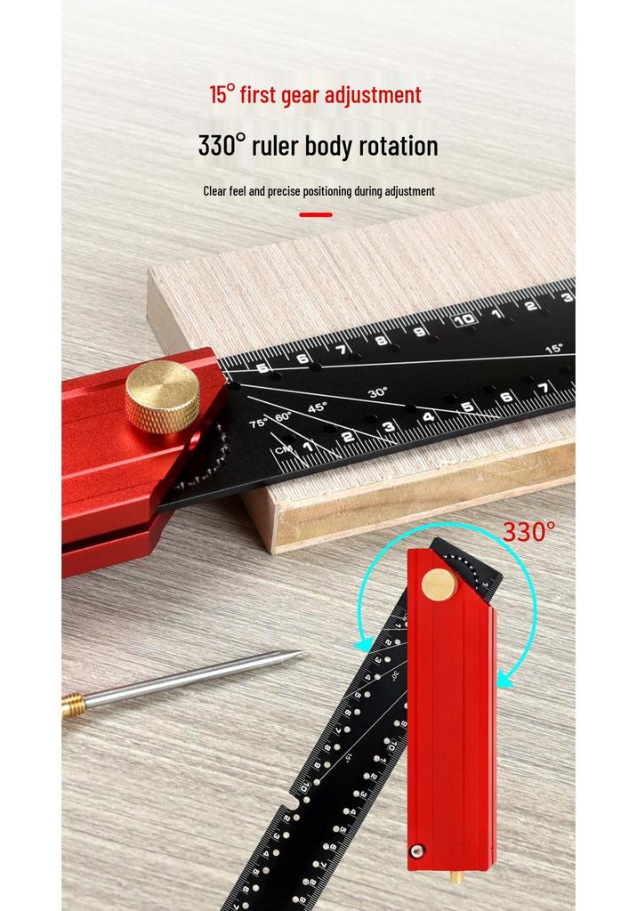 Foldable Multifunction Right Angle Woodworking Ruler with Corner Support and Hole Marking.
