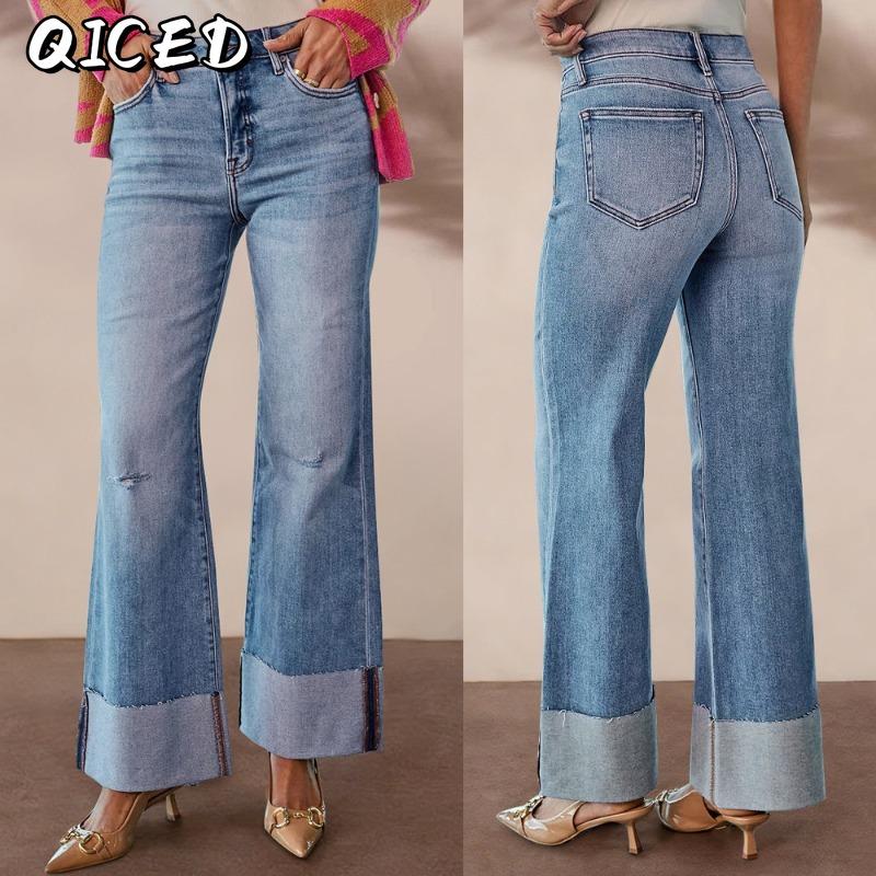 QICED Women's Fashion Casual Solid Color Print Pants & Capris