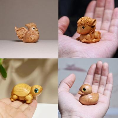 Niedliche handgefertigte Schnitzerei Schildkröte Pferd Kleine Ente Glückskatze Statue Heimdekoration, Kleine hölzerne Tierfigur, Als Weihnachtsgeschenk