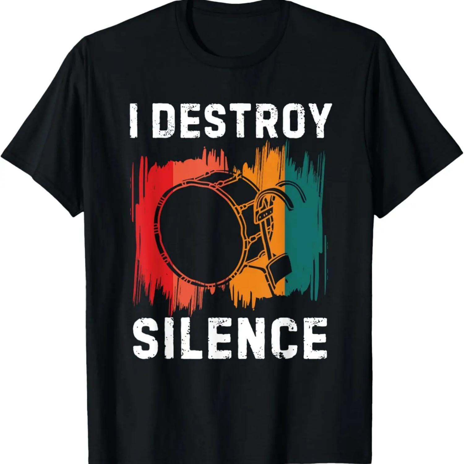 I Destroy Silence Drummer Marching Band Bass Drum Player T-Shirt S