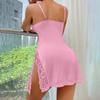Women Summer Nightdress Spaghetti Strap Backless Deep V Neck Sleeveless Sleepwear Lace Trim Split Hem Nightie Bedroom Honeymoon Wedding