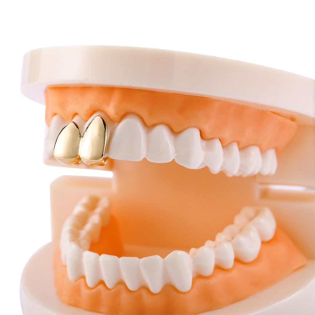 Triple Tone Hip Hop Grillz: Gold, Silver, Rose Gold Double Tooth Smooth Surface Fake Teeth Accessories