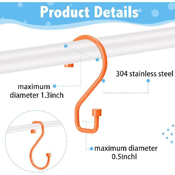 Wenqik 12 Pcs Colorful S Hooks Hanging Stainless Steel Multi Functional Metal Hanging Hooks Reversible Metal S Shaped Hook for Kitchen, Bathroom,