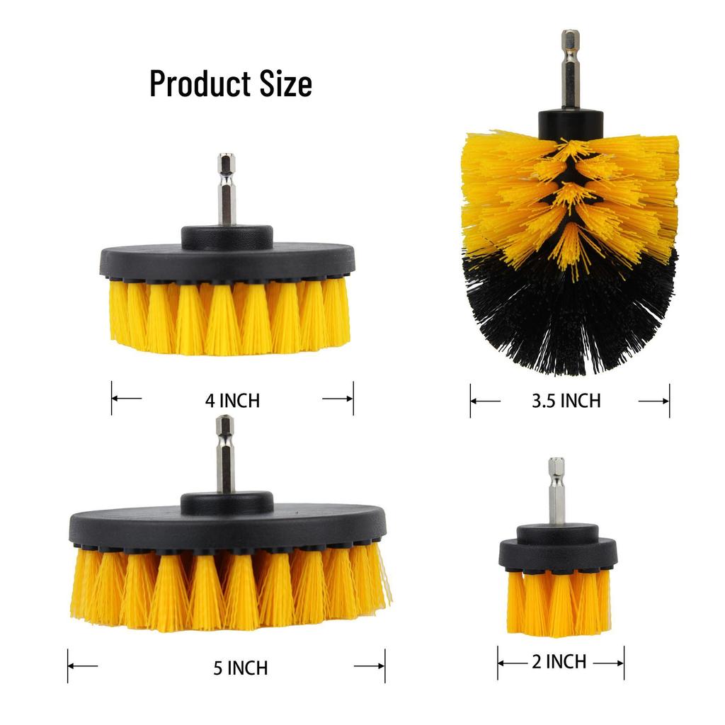4-Piece Yellow Electric Drill Brush Set for Kitchen, Bathroom, Glass, and Car Cleaning