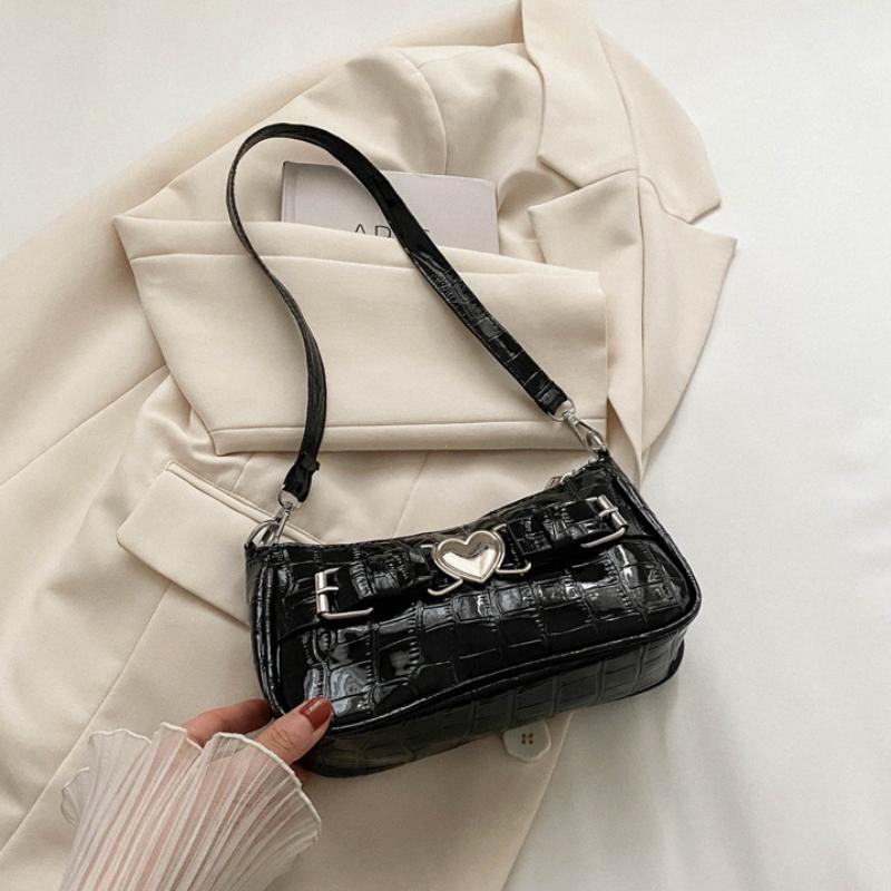 

Женские кожаные сумки Y2K с персиковым сердечком и пряжкой для девочек, сумки на плечо с рисунком аллигатора, сумки с пряжкой в ​​виде сердца, модная сумка на плечо для девочек чёрный