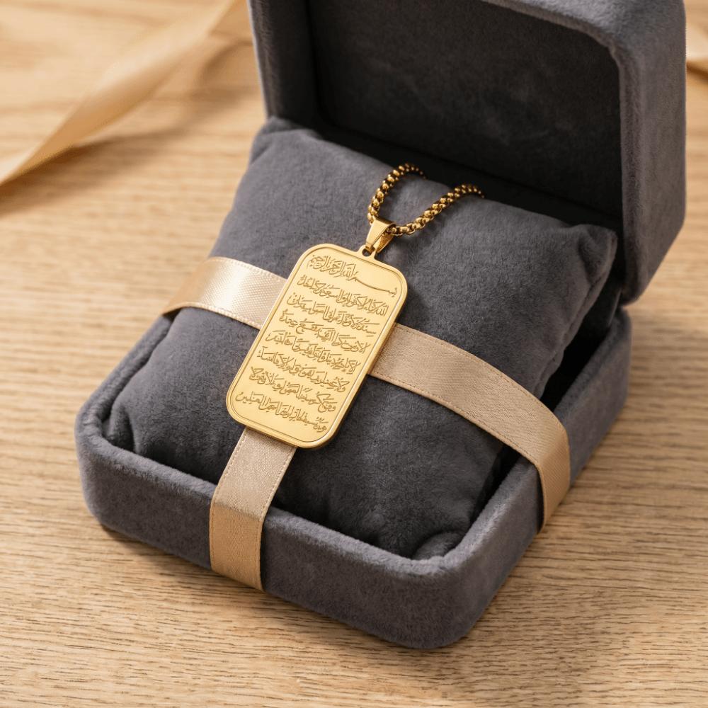 Engraved Text Prayer Pendant Box Chain Square Neck Jewelry Unisex Pendant Necklace Anniversary