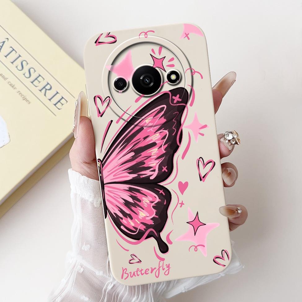 Für Redmi A3 Hülle Niedliche Cartoon Katze Ästhetisch Blumenmädchen Junge Stoßfeste Silikon-Rückabdeckung Für Xiaomi Redmi A3 Handyhülle Coque
