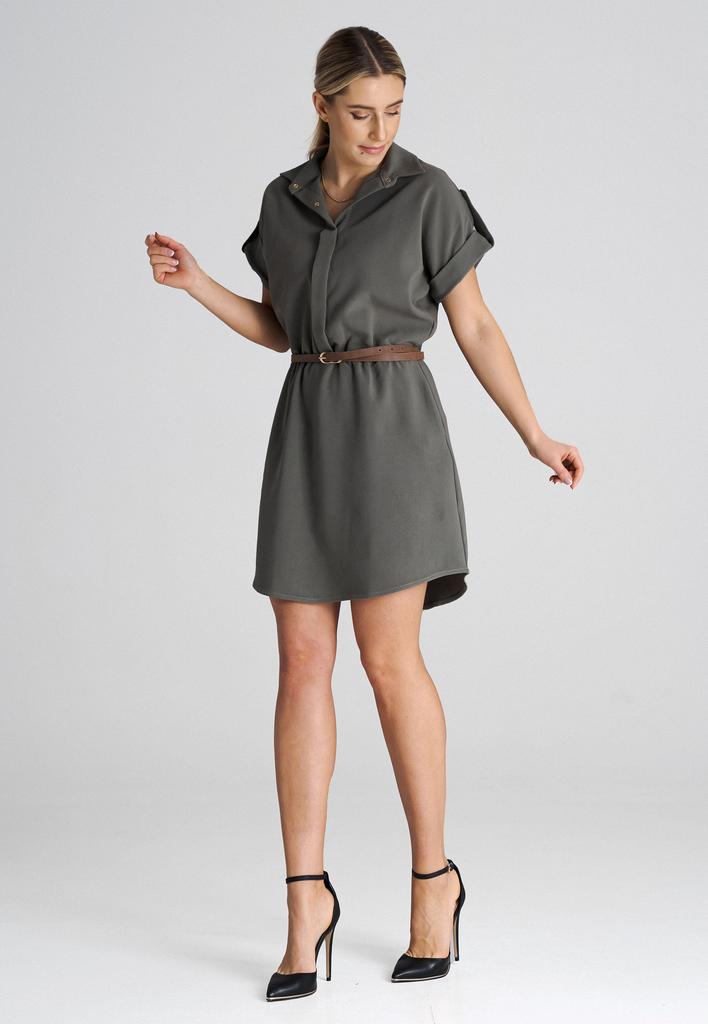 Loose Olive Green Dress with Belt M1001 Size L
