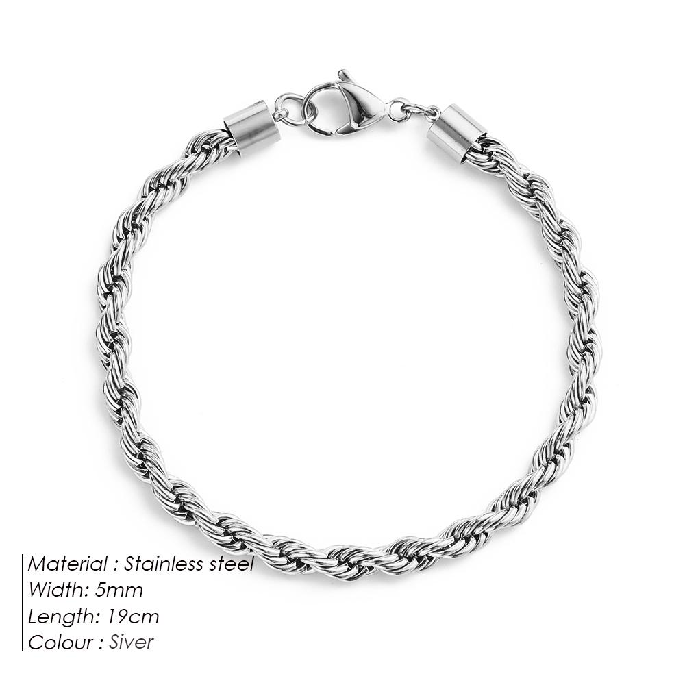 eManco for Woman Man Hip Hop Punk Silver Color Stainless Steel Fashion Jewelry 2/3/4/5MM Twisted Rope Chian Bracelet