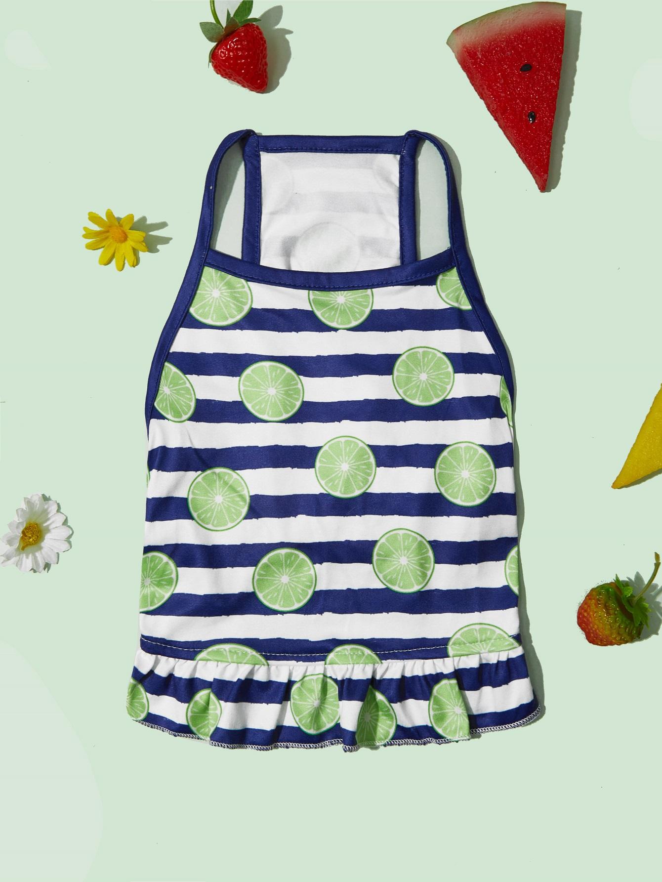 

Летнее платье для маленьких собак с принтом клубники и лайма, с оборкой по подолу, одежда для питомцев, кошек, платья для щенков-девочек с фруктовым узором XS（old）