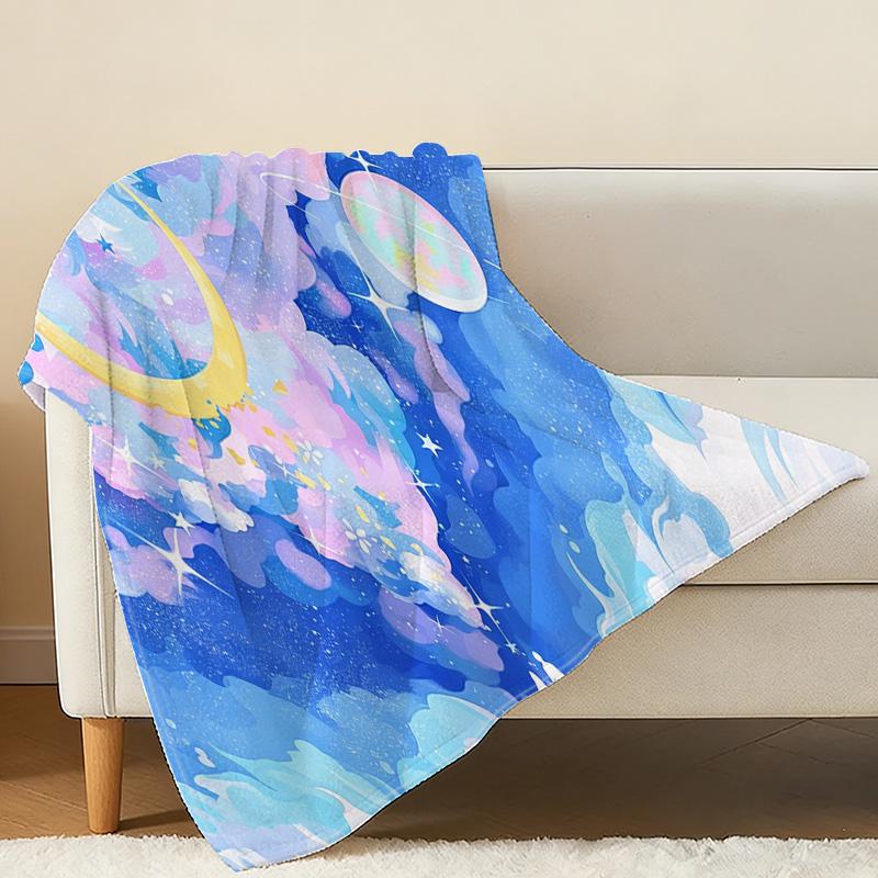 Starry Sky Flannel Blanket Soft, Non-Pilling, Warm for Postpartum, All-Season Cozy Home Decor for Christmas & Halloween