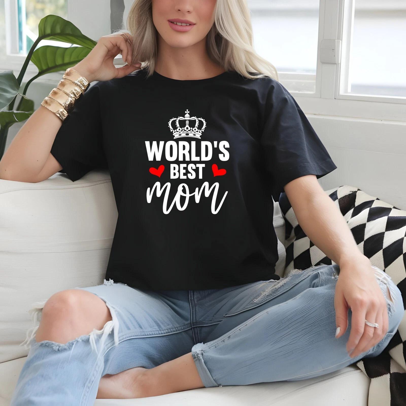 World s Best Mom Women s T-Shirt Short Sleeve Printed Mothers Day Gift Tee Tops 2XL