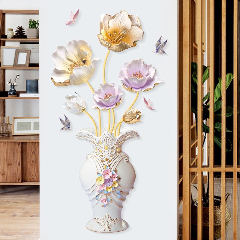 Chinese Style Peony Flower Vase Wall Sticker for Bedroom Living Room Self Adhesive Vinyl Wall Art Removable TV Background Decoration Home Decor