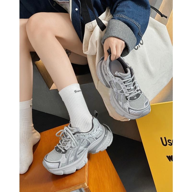 

Platform dad shoes women s autumn new leather mesh lightweight heightening casual sports shoes tide 35 серебряный серый