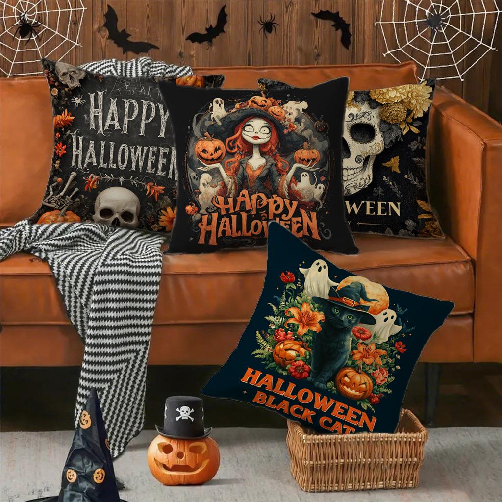 Happy Halloween Black Cat Pillowcasesuitable For Sofa Car Bedroom Decorative Cushion Cover Pillow Cover