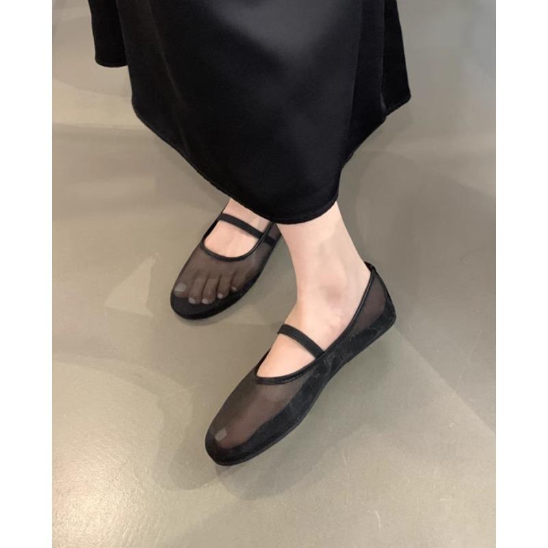 New Designer Autumn Women Mesh Fabric Ballet Flat Shoes Fashion Shallow Elastic Band Ladies Comfort Soft Sole Mary Jane Shoes