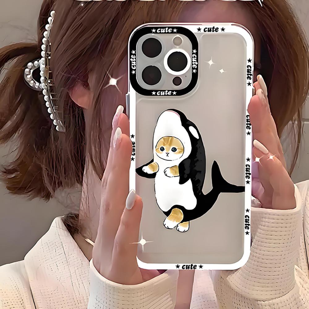 Cat Animal Cartoon Cat Phone Case For iPhone 16 15 11 12 14 13 Pro Max Mini X XS XR 7 8 Plus SE 16E Transparent Cover Fundas