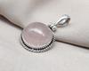 Handmade Rose Quartz Pendant: 925 Sterling Silver Round Necklace