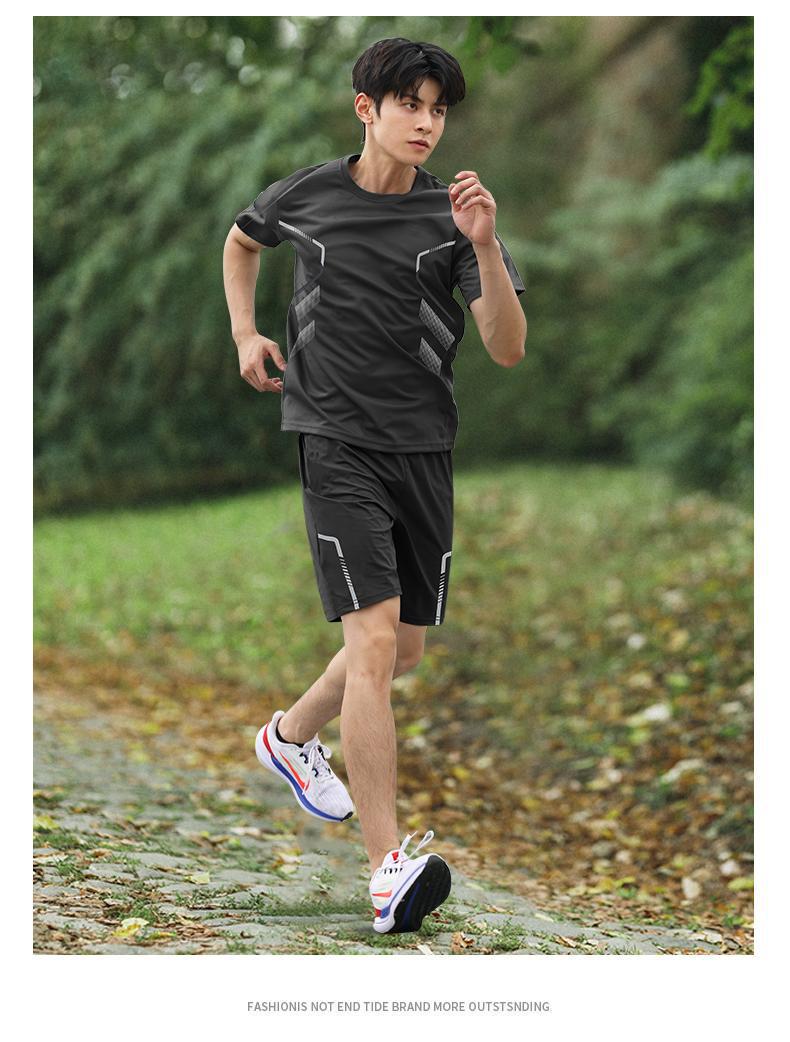 

Мужской комплект спортивной одежды Ice Silk Quick-Dry: Футболка с коротким рукавом и шорты для бега для летнего фитнеса и баскетбола. M