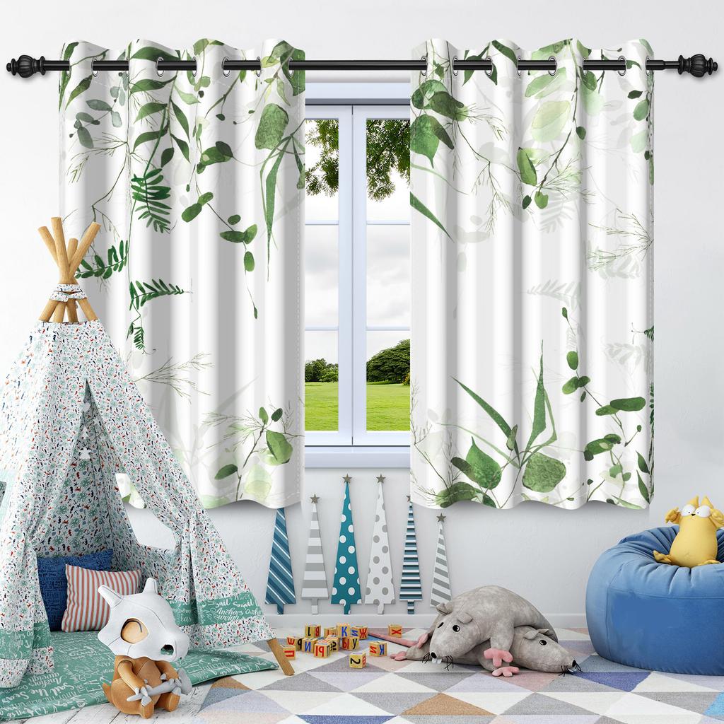 Green Plants Leaves Window Curtain Bedroom Living Room Blackout Curtain Morden Home Decoration Heat Insulation Noise Reduction