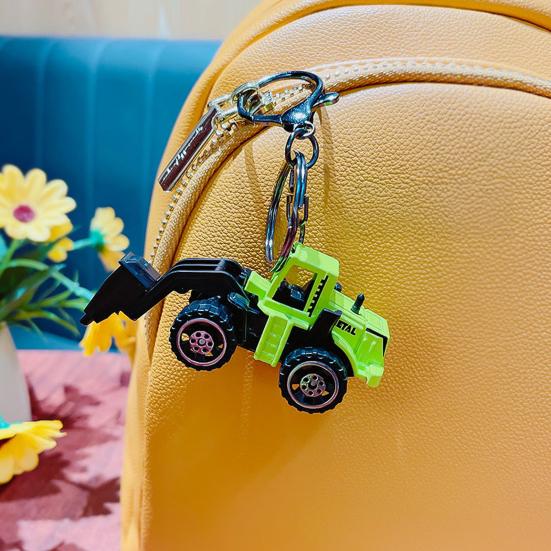 Mini Engineering Cars Charm Keychain Pull Back Cartoon Toy Car Keychain Pendant Anti-Detachable Hook Decompression Tool