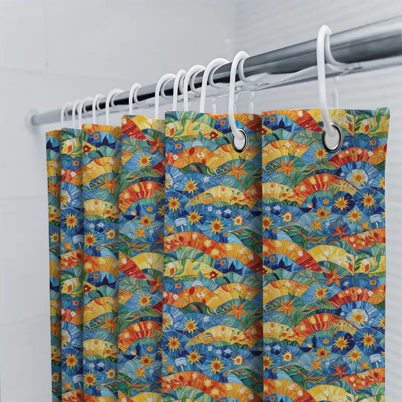 Colorful Floral Printed Shower Curtain Waterproof Fabric 3D Bathroom Decor Modern Home Accessories Blue Orange Red Yellow Green