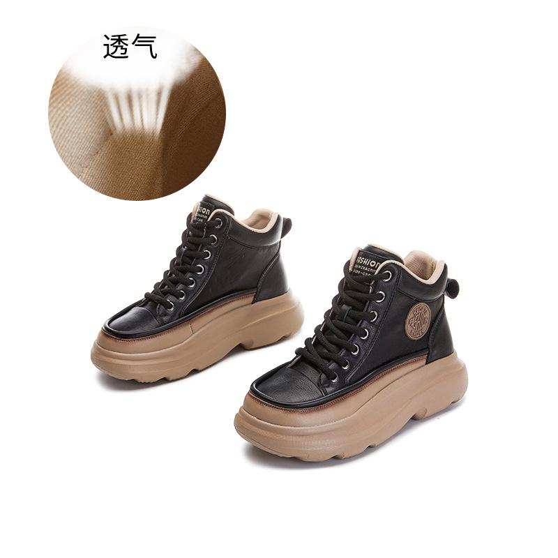 Small Size 34 Large Size 41 Foam Sole Leather Autumn High-top Single Shoes New Thick-soled White Shoes Casual Women's Shoes