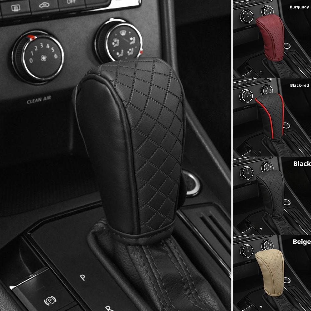 Car Shift Handle Cover PU Leather Non-Slip Wear-resistant Shift Knob Decor Protective Cover