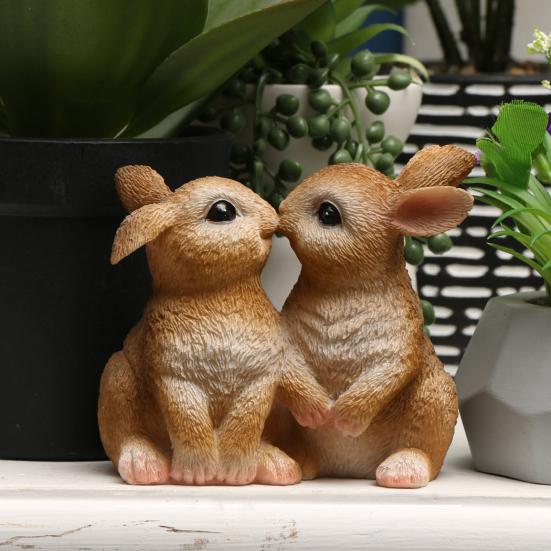 Easter Bunny Figurine Resin Kissing Bunny Sulpture Small Cute Rabbit Statue Collectible Ornaments for Home
