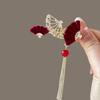 Red Flocking Hairpin, Women's High-end Sense, Exquisite Hair Accessories, Hairpin, Antique Headdress, Fringed Pearl Bangs, Duck Bill Clip.
