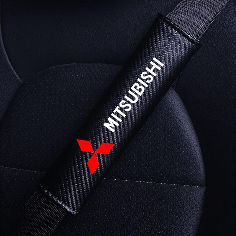 Car Safety Belt Carbon fibre Shoulder Pad Safety Strap Cover for Mitsubishi Lancer ASX Outlander Pajero Evolution Car Accessorie