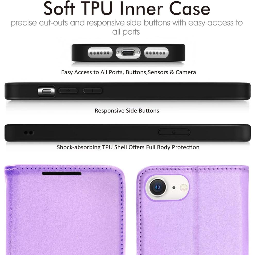 iPhone SE 2022 5G / 2020, iPhone 8/7/6 Leather Wallet Case, Flip Case Cover, Card Holder, Stand, Wrist Strap - PU Leather, Magnetic Closure Case