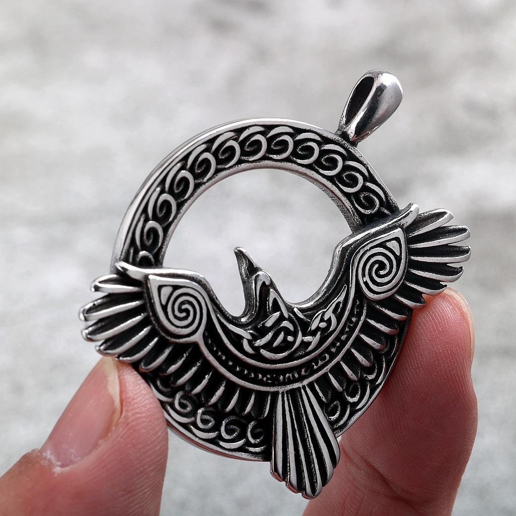 Viking Raven Celtic Knot Single Sided Stainless Steel Unisex Pendant Necklace