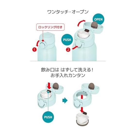 Thermos Water Bottle, Vacuum Insulated Mobile Mug, 750ml, Aqua Green, Easy to Clean with Removable Spout, Lightweight Type, One-touch Open, Stainless