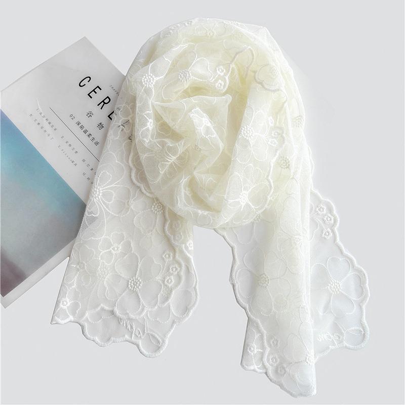 

Summer Lace Small Long Scarf Embroidered Flower Long Female Literary Retro Korean Version Versatile Decorative Shawl beige