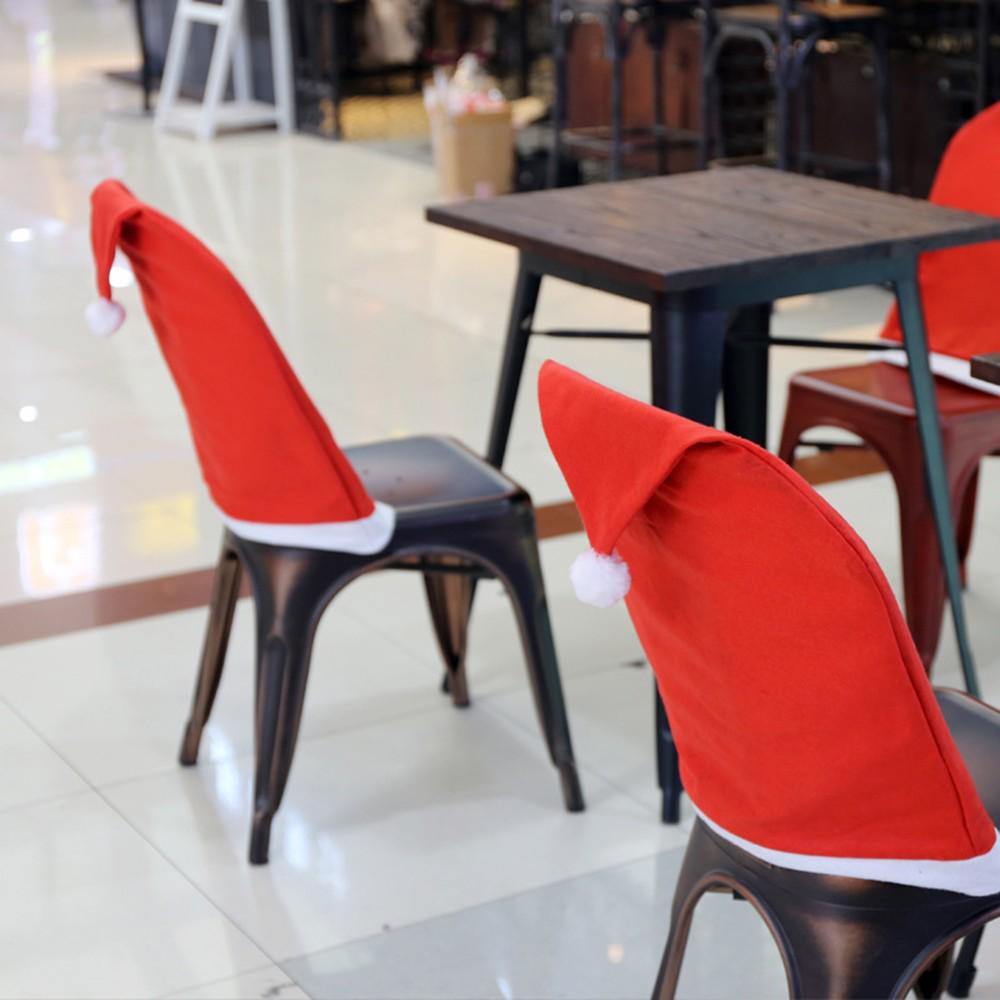 6PCS Santa Hat Chair Covers Christmas Decor Dinner Chair Xmas Cap Sets