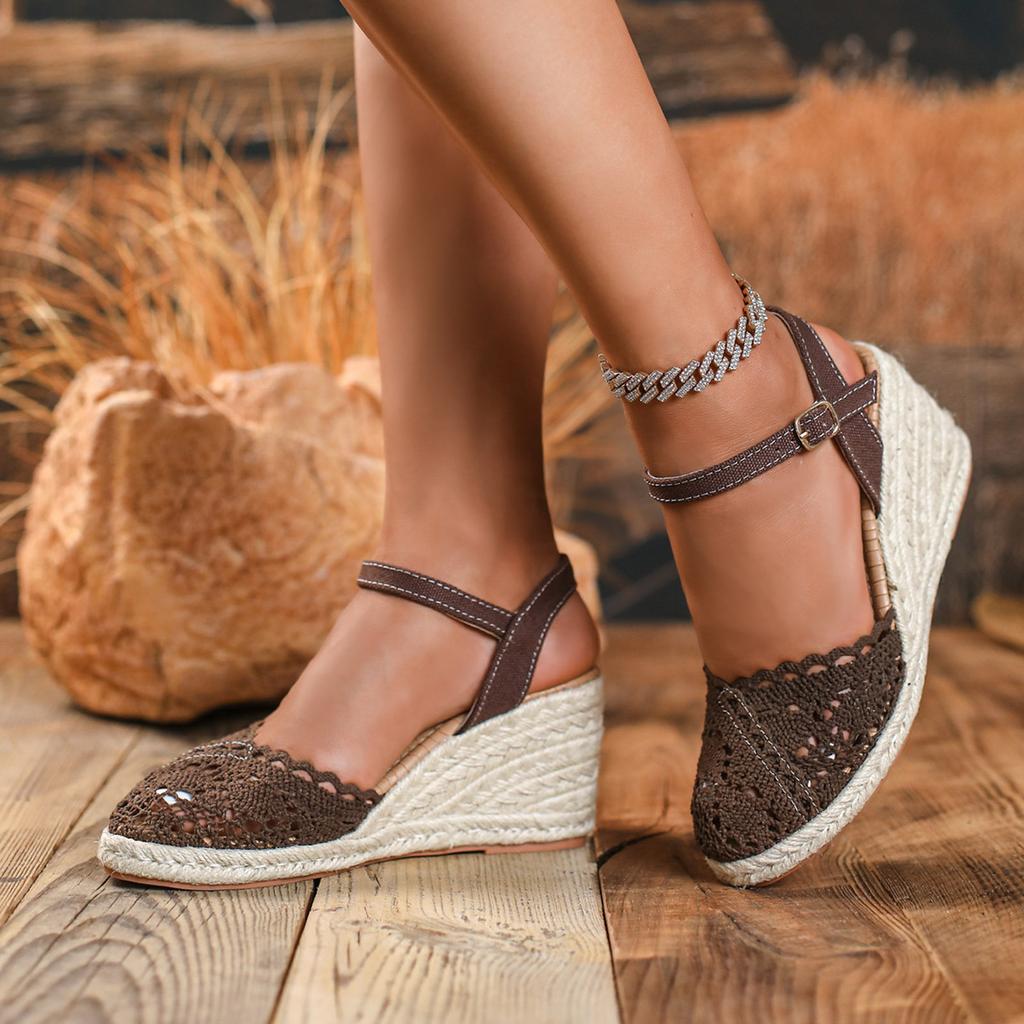 Women'S Wedge Heel Platform Fabric Shoes With Closed Toe Cutout Design Strap Tan Sandals For Women Dressy Sandals For Women Size