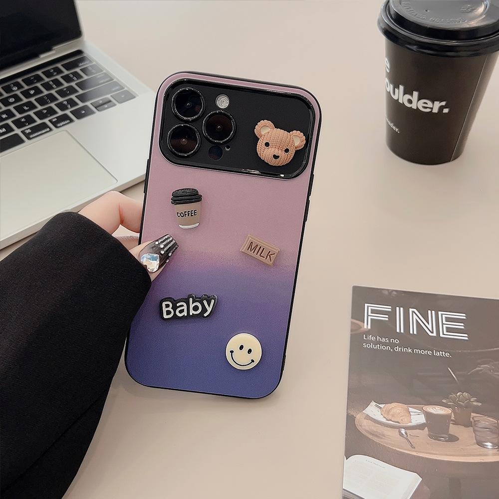 Gradient Color Contrast for Apple 17 ProMax Phone Case for IPhone 15 3D Teddy Bear 14 All Inclusive