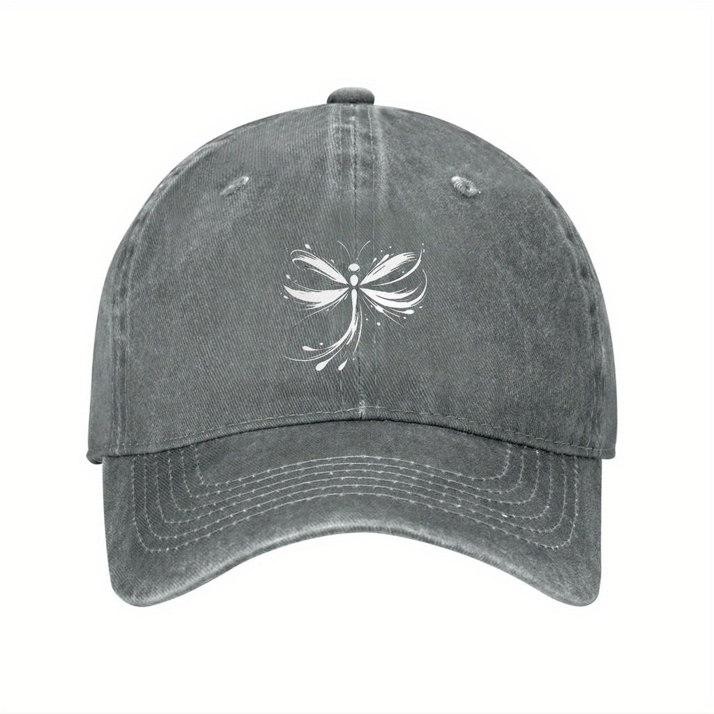 Dragonfly Print Washed Cotton Baseball Cap Unisex Adjustable Casual Dad Hat for Outdoor Sun Protection