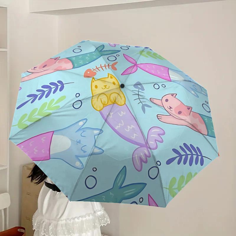 1pc Mermaid Cats Automatic Open/Close Umbrella, Formal Events - Ideal Gift for Family or Friends, Outdoor Accessory yy251211136