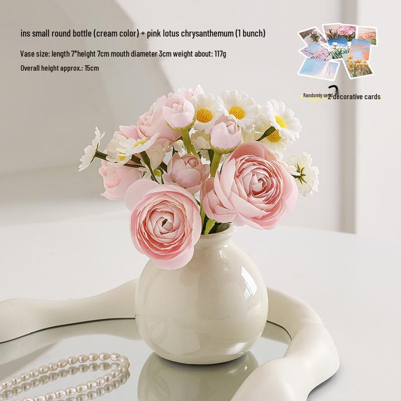 Small Ceramic Desktop Hydroponic Vase for Pothos - Simple Decorative Ornament for Office