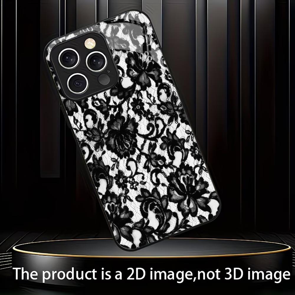 Trendy Black & White Lace phone case mobile phones for iphone 17 pro max cover Glass for iPhone 17 16 15 14 13 12 11pm Pro Plus