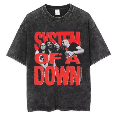 Washed Vintage System of A Down Toxicity T-shirts Skeleton Graphic T-shirt Men Women Rock Oversized Alternative T Shirts