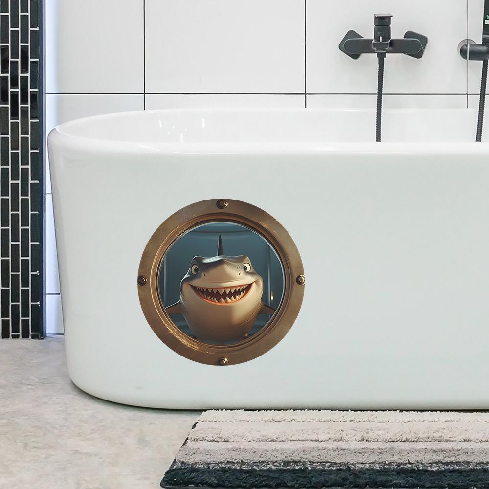 Cartoon Boat Porthole Ocean Shark Bedroom Living Room Home Wall Background Beautification Decoration Wall Stickers